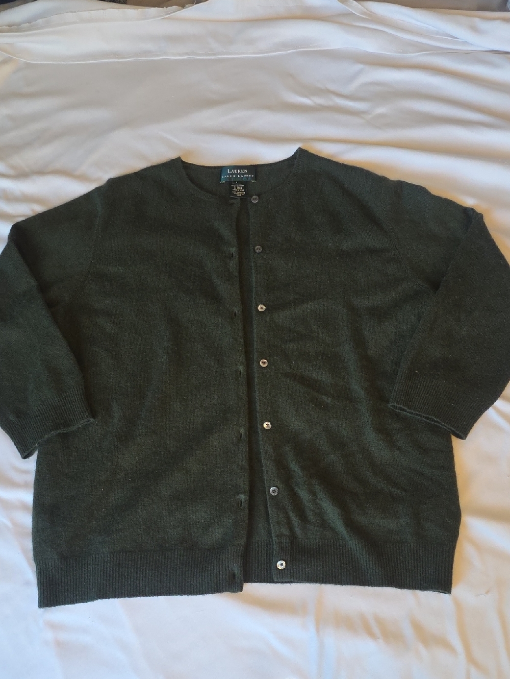 Lauren Ralph Lauren Forest Green Button-Front Cashmere Cardigan